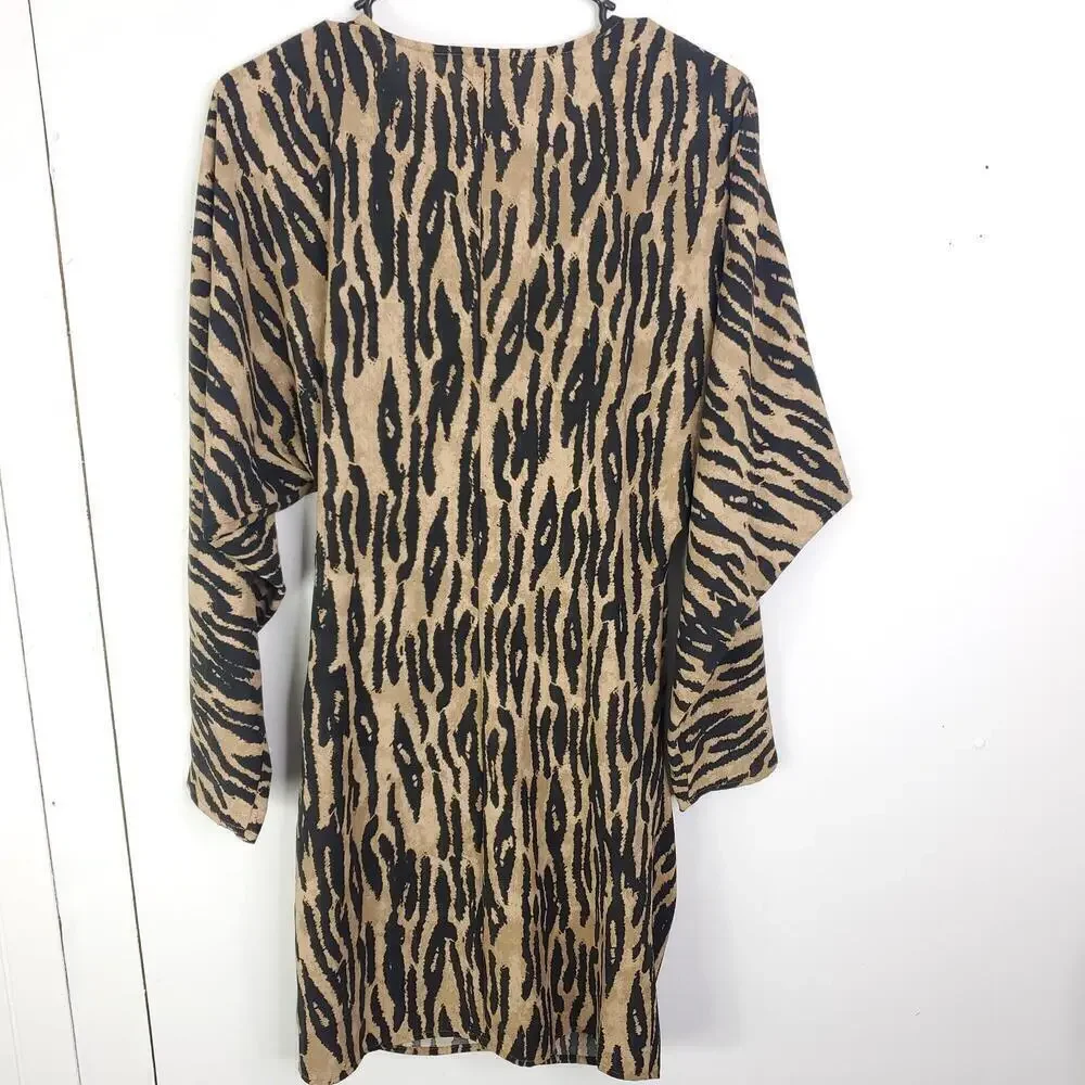 HM Dress Womens Small Long Sleeve Mini Cinched Front Exotic Plunge Short Club